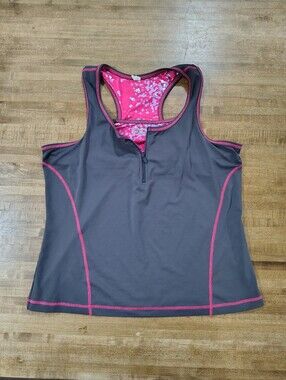 Fila Sport Womens XL Gray Pink Racerback Tank Built In Bra Zip Athletic Top